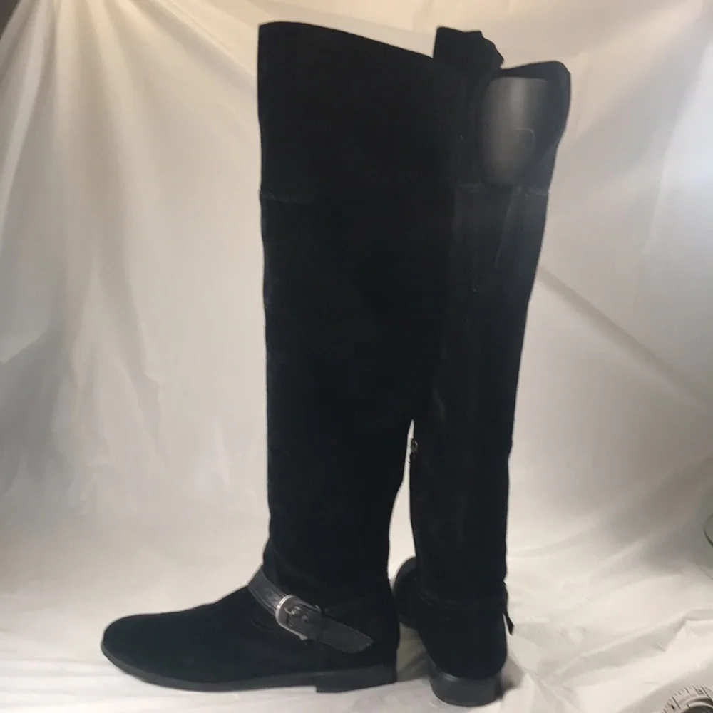 Womens Franco Sarto L-Tech Black Suede Over The Knee Moto Witchy Goth style Boot